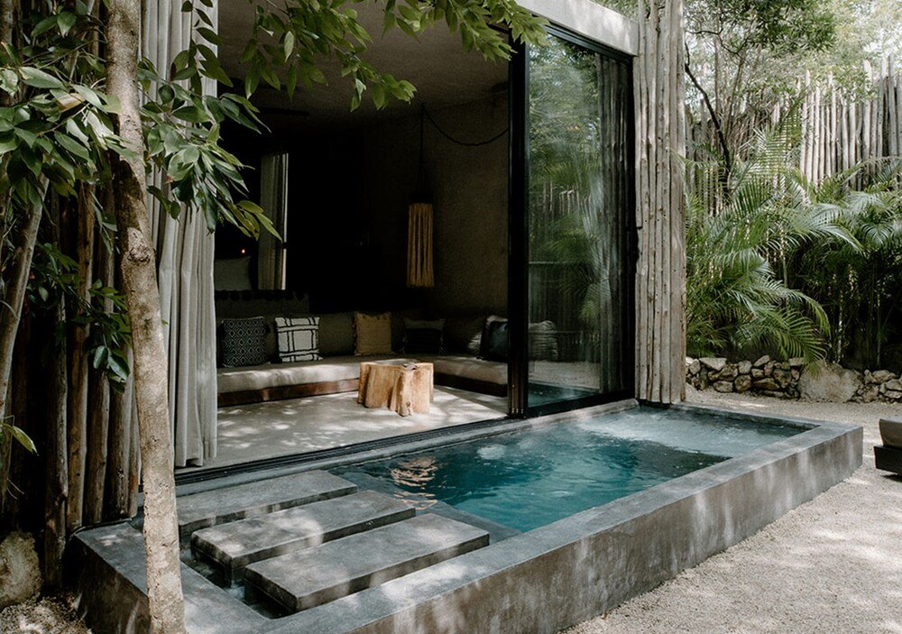 Hotel Bardo Tulum guest room with private plunge pool, view one